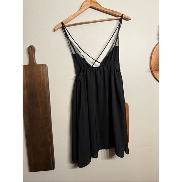 Urban Outfitters Out From Under Black Sheer V-Neck Mini Babydoll Dress Medium - Picture 3 of 5